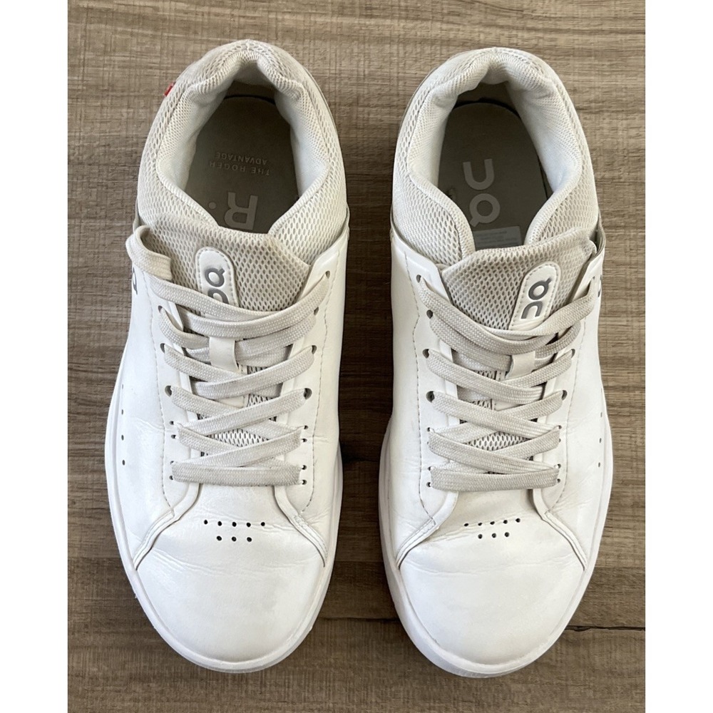 On Cloud The Roger Advantage All White Woman Leather Sneaker Size US 6.5 EU 37.5